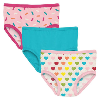 Girl's Print Bamboo Underwear (Set of 3) - Lotus Sprinkles, Confetti & Rainbow Hearts Toddler Underwear