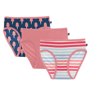 Girl's Print Underwear (Set of 3) - Navy Cotton Candy, Strawberry and Cotton Candy Stripe Toddler Underwear