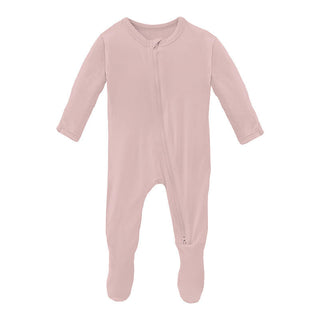 KicKee Pants Girl's Solid Bamboo Footie with 2-Way Zipper - Baby Rose | Stylish Sleepies offer designs that make bedtime beautiful.