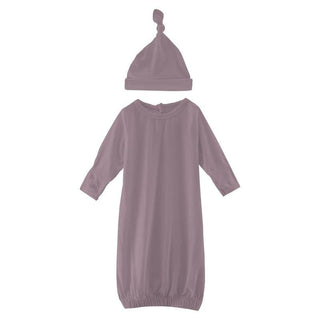 Girl's Solid Layette Gown & Single Knot Hat Set - Elderberry (TSS22) Baby & Toddler Sleepwear