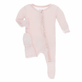 Girl's Solid Muffin Ruffle Footie with Zipper - Macaroon Baby & Toddler Sleepwear