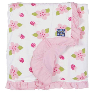 Girls Stroller Ruffle Blanket, Natural Ladybug Swaddling & Receiving Blankets