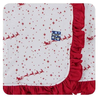 Holiday Girls Ruffle Stroller Blanket - Natural Flying Santa Swaddling & Receiving Blankets