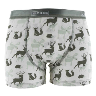 KicKee Men's Print Boxer Brief - Natural Forest Animals Underwear