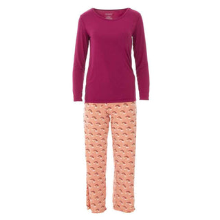 Women's Long Sleeve Loosey Goosey Tee & Pant Pajama Set - Blush Rainbow Pajamas