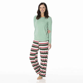 Women's Long Sleeve Loosey Goosey Tee & Pant Pajama Set - Christmas Multi Stripe Pajamas