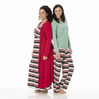 Women's Long Sleeve Loosey Goosey Tee & Pant Pajama Set - Christmas Multi Stripe Pajamas