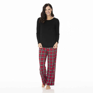 Women's Bamboo Long Sleeve Loosey Goosey Tee & Pant Pajama Set - Christmas Plaid 2019 Pajamas