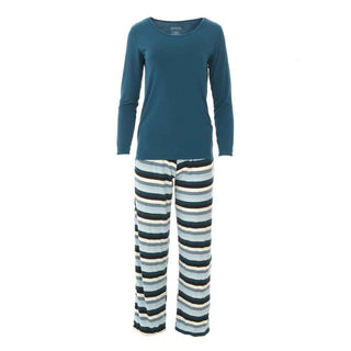 Women's Long Sleeve Loosey Goosey Tee & Pant Pajama Set - Meteorology Stripe Pajamas