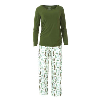 Women's Long Sleeve Loosey Goosey Tee & Pant Pajama Set - Natural Woodland Holiday Pajamas