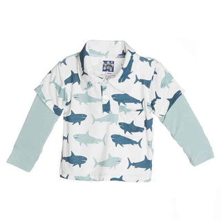 Long Sleeve Double Layer Polo Shirt, Natural Megalodon Baby & Toddler Tops