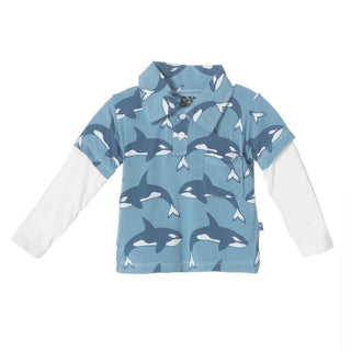 Bamboo Long Sleeve Double Layer Polo Shirt, Blue Moon Orca Baby & Toddler Tops