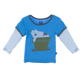 Long Sleeve Piece Print Double Layer Tee - River Muddy Pig Baby & Toddler Tops