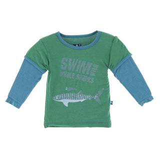 Long Sleeve Piece Print Double Layer Tee, Shady Glade Swim with Whale Sharks Baby & Toddler Tops