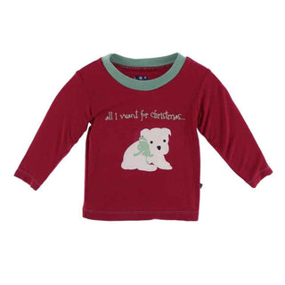 Long Sleeve Easy Fit Crew Neck Tee - All I Want For Christmas Crimson Puppy Baby & Toddler Tops