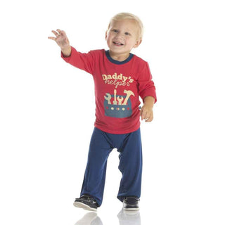 Long Sleeve Piece Print Easy Fit Crew Neck Tee - Flag Red Daddy's Helper Baby & Toddler Tops