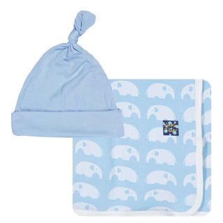 Newborn Baby Swaddling Blanket and Hat Gift Set - Pond Elephant & Pond Swaddling Blankets