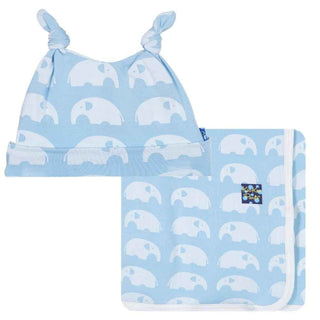 Newborn Baby Swaddling Blanket and Hat Gift Set - Pond Elephant Swaddling Blankets