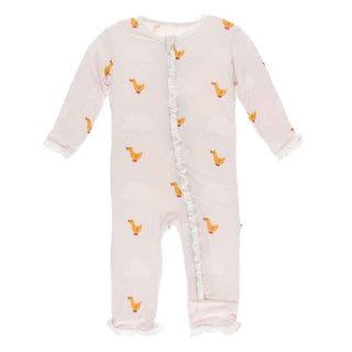 Print Classic Ruffle Coverall with Zipper - Macaroon Puddle Duck Baby & Toddler Sleepwear