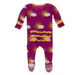 Print Classic Ruffle Footie with Snaps - Berry Partial Sun Baby & Toddler Sleepwear