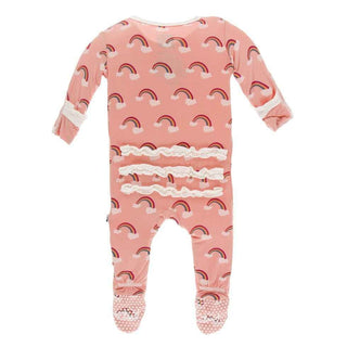 Print Classic Ruffle Footie with Snaps - Blush Rainbow Baby & Toddler Sleepwear