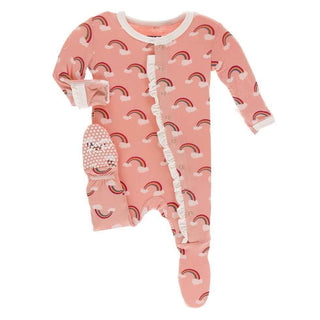 Print Classic Ruffle Footie with Snaps - Blush Rainbow Baby & Toddler Sleepwear