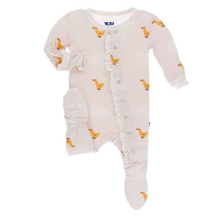 Print Classic Ruffle Footie with Snaps - Macaroon Puddle Duck Baby & Toddler Sleepwear