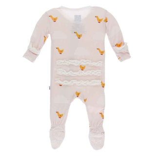 Print Classic Ruffle Footie with Snaps - Macaroon Puddle Duck Baby & Toddler Sleepwear