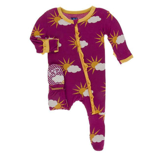 Print Classic Ruffle Footie with Zipper - Berry Partial Sun Baby & Toddler Sleepwear