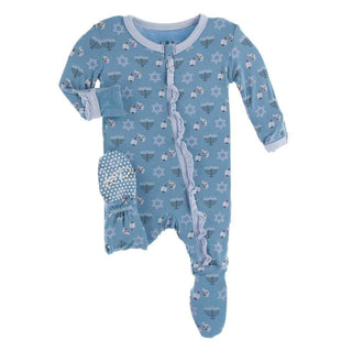 Print Classic Ruffle Footie with Zipper - Blue Moon Hanukkah Baby & Toddler Sleepwear