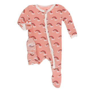 Print Classic Ruffle Footie with Zipper - Blush Rainbow Baby & Toddler Sleepwear