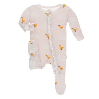 Print Classic Ruffle Footie with Zipper - Macaroon Puddle Duck Baby & Toddler Sleepwear