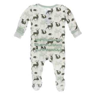 Print Classic Ruffle Footie with Zipper - Natural Forest Animals Baby & Toddler Sleepwear