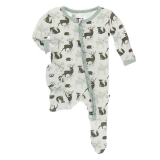 Print Classic Ruffle Footie with Zipper - Natural Forest Animals Baby & Toddler Sleepwear