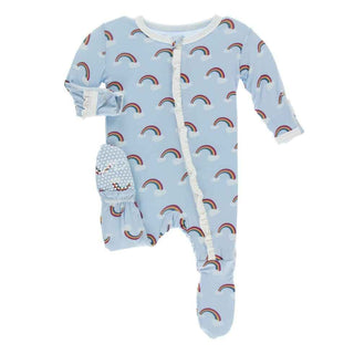 Print Classic Ruffle Footie with Zipper - Pond Rainbow Baby & Toddler Sleepwear