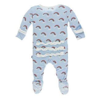 Print Classic Ruffle Footie with Zipper - Pond Rainbow Baby & Toddler Sleepwear