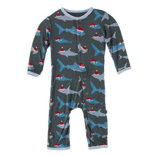 Print Coverall with Snaps - Pewter Santa Sharks Baby & Toddler Sleepwear