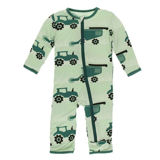 Print Coverall with Zipper - Pistachio Tractors and Wheat Baby & Toddler Sleepwear