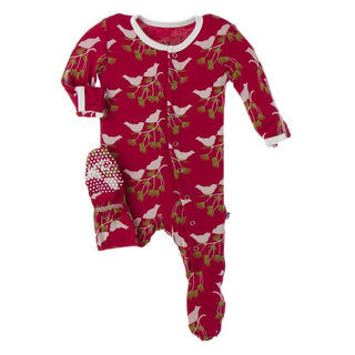 Print Bamboo Footie with Snaps - Crimson Kissing Birds Baby & Toddler Sleepwear