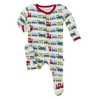 Print Footie with Snaps - Natural Toy Train Baby & Toddler Sleepwear