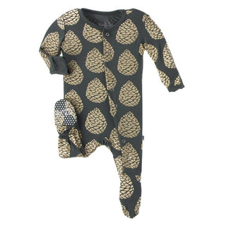 Print Bamboo Footie with Snaps - Pewter Pinecones Baby & Toddler Sleepwear