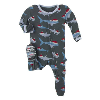 Print Footie with Snaps - Pewter Santa Sharks Baby & Toddler Sleepwear