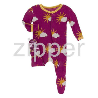 Print Footie with Zipper - Berry Partial Sun Baby & Toddler Sleepwear