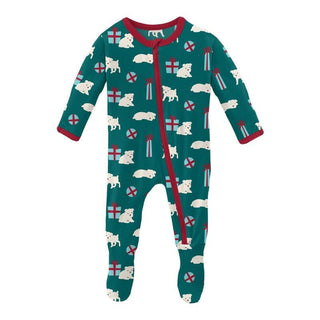 Print Bamboo Footie with Zipper - Cedar Puppies and Presents (WCA22) Baby & Toddler Sleepwear