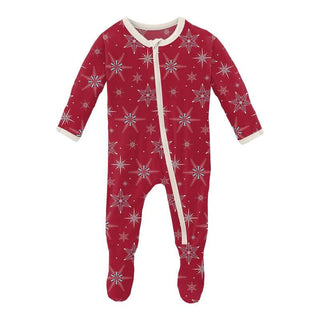 Print Bamboo Footie with Zipper - Crimson Snowflakes (WCA22) Baby & Toddler Sleepwear