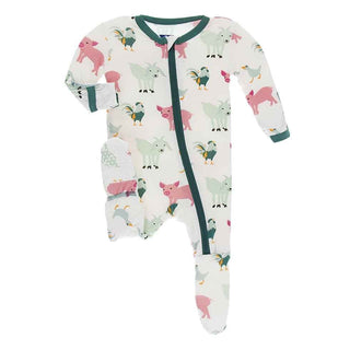 Print Footie with Zipper - Natural Farm Animals Baby & Toddler Sleepwear