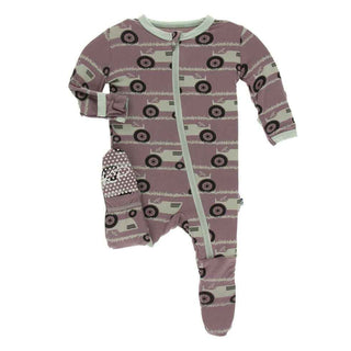 Print Footie with Zipper - Raisin Tractor and Grass KicKee Pants