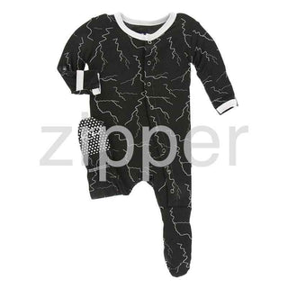 Print Footie with Zipper - Zebra Lightning Baby & Toddler Sleepwear