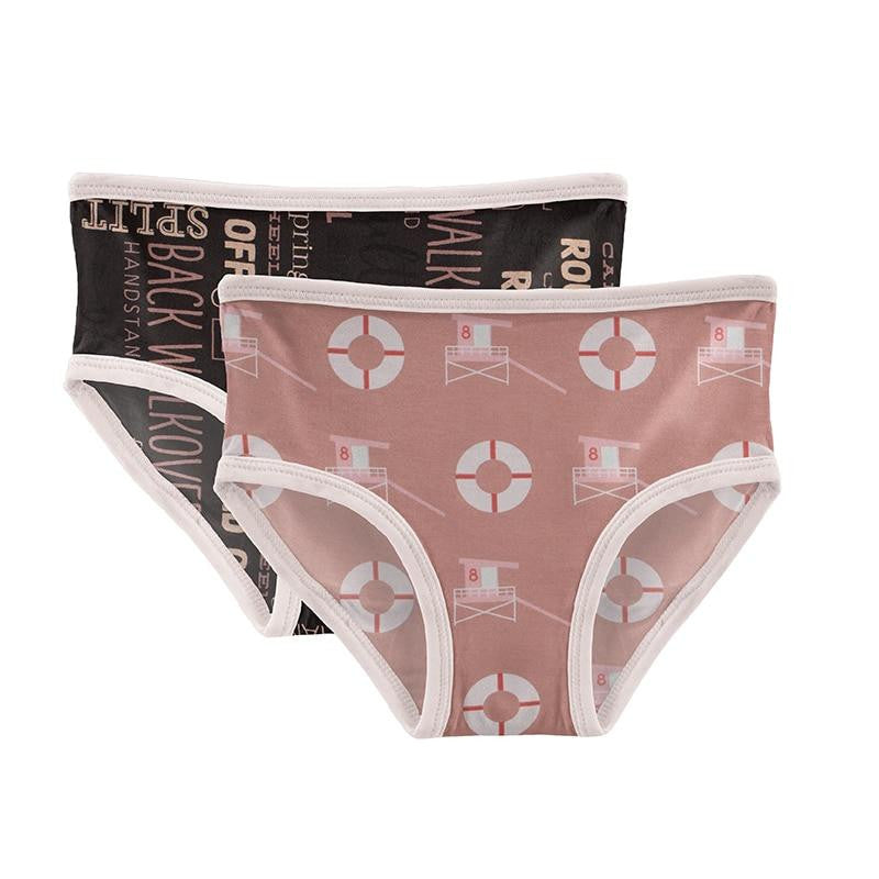Girl's Print Bamboo Underwear Set - Zebra Gymnastics & Antique Pink  Lifeguard