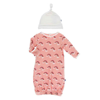 Print Gown & Single Knot Hat Set - Blush Rainbow Baby & Toddler Sleepwear